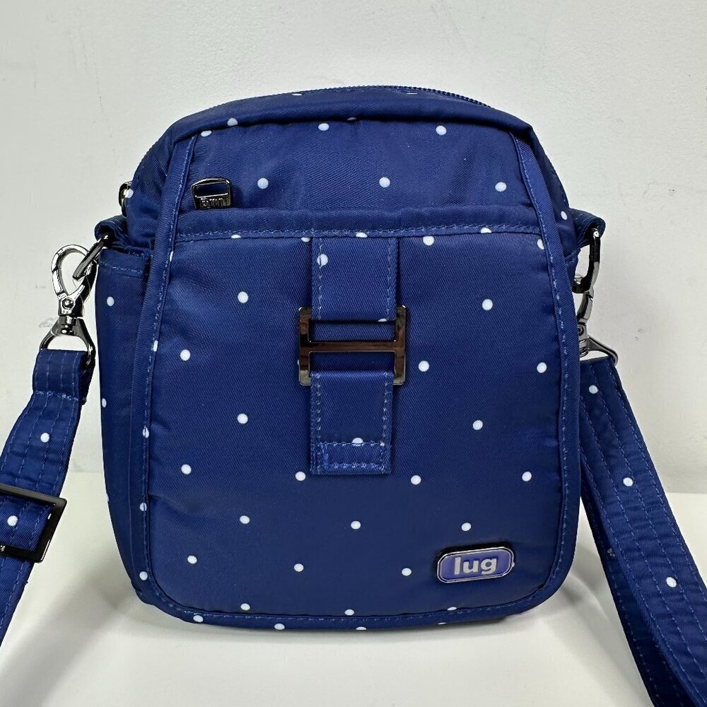 New Lug Can Can Crossbody Handbag in Navy Blue /White Dots Converts to Belt Bag
